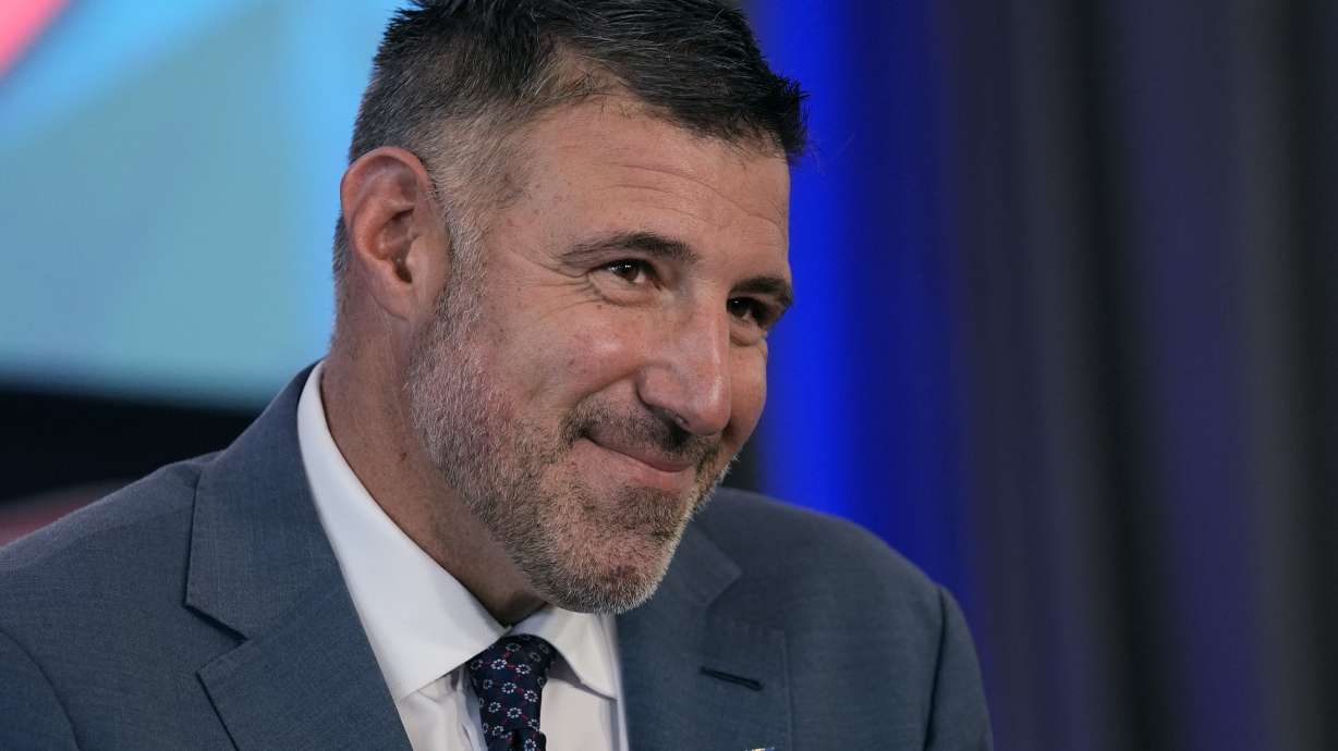 New England Patriots head coach Mike Vrabel smiles during an availability, Monday, Jan. 13, 2025, in Foxborough, Mass..