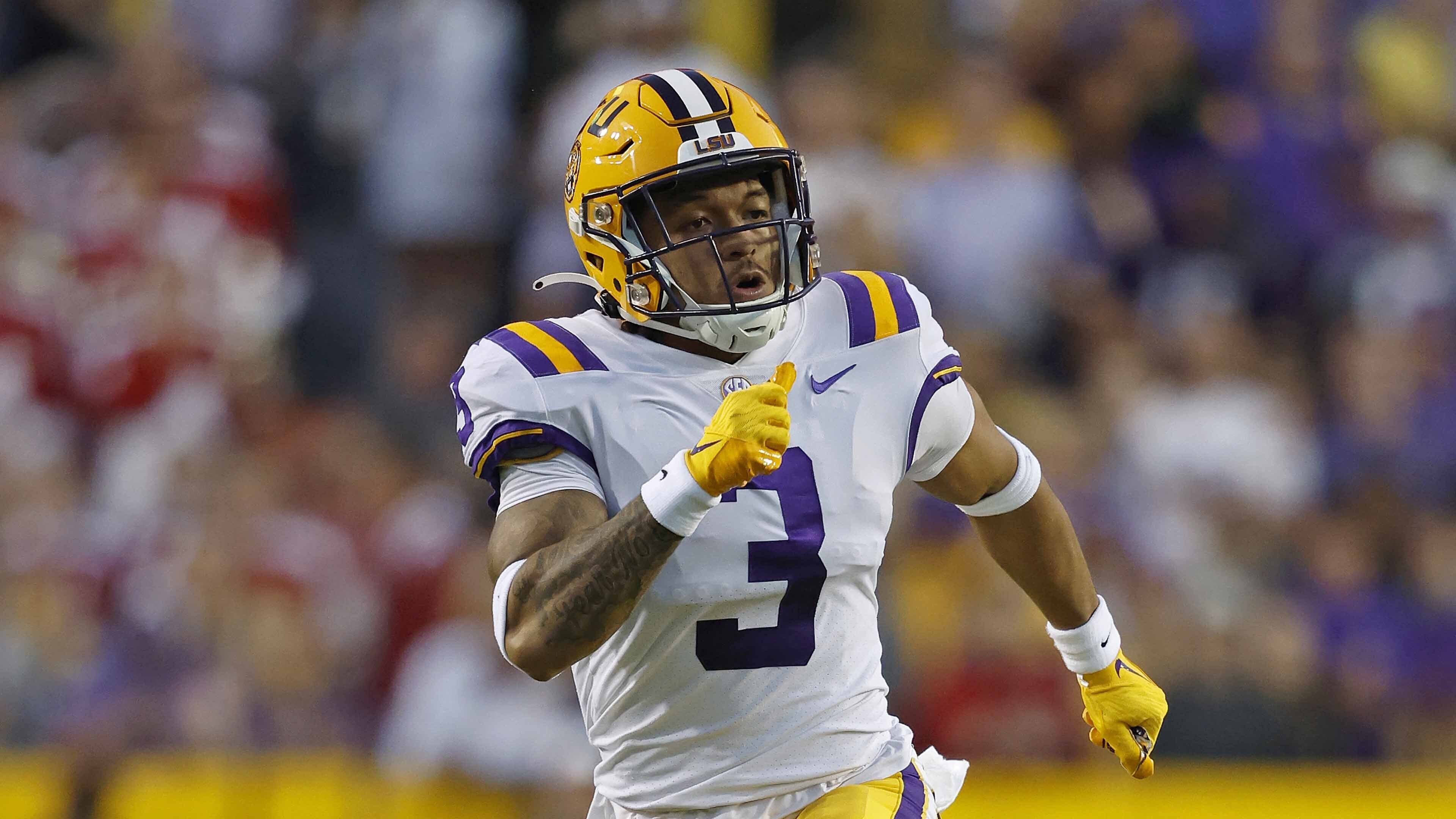 FILE - LSU safety Greg Brooks Jr. (3) during the first half of an NCAA college football game against Alabama in Baton Rouge, La., Saturday, Nov. 5, 2022. 