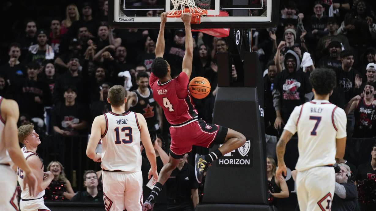 Rutgers' Ace Bailey (4) dunks the ball during the first half of an NCAA college basketball game against Illinois, Wednesday, Feb. 5, 2025, in New York.
