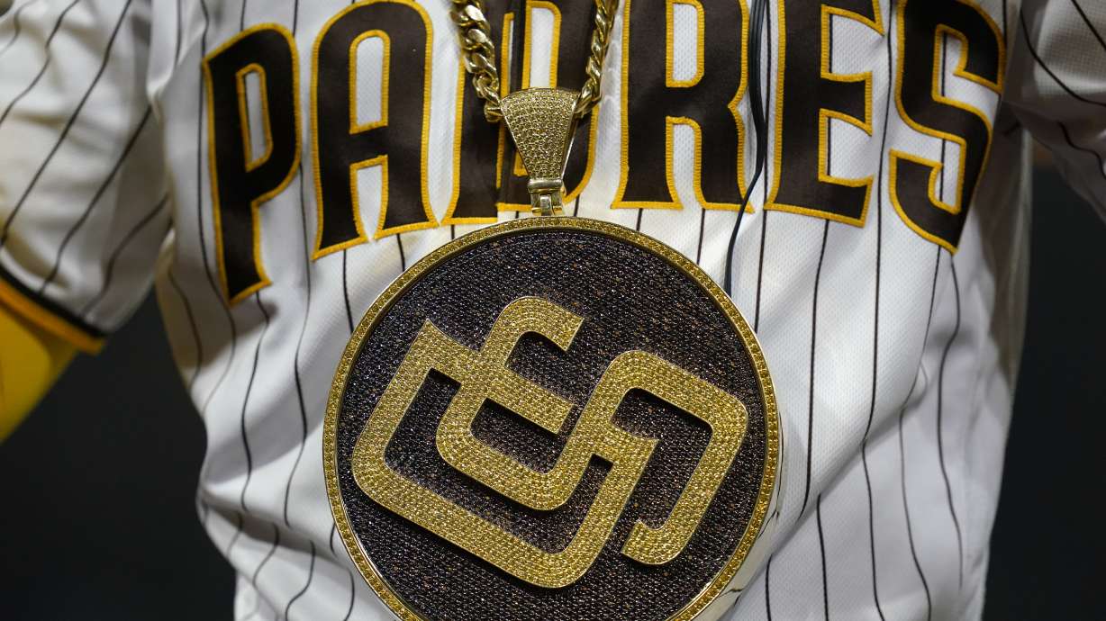 FILE - A San Diego Padres jersey is seen following a baseball game against the Arizona Diamondbacks, June 25, 2021, in San Diego.