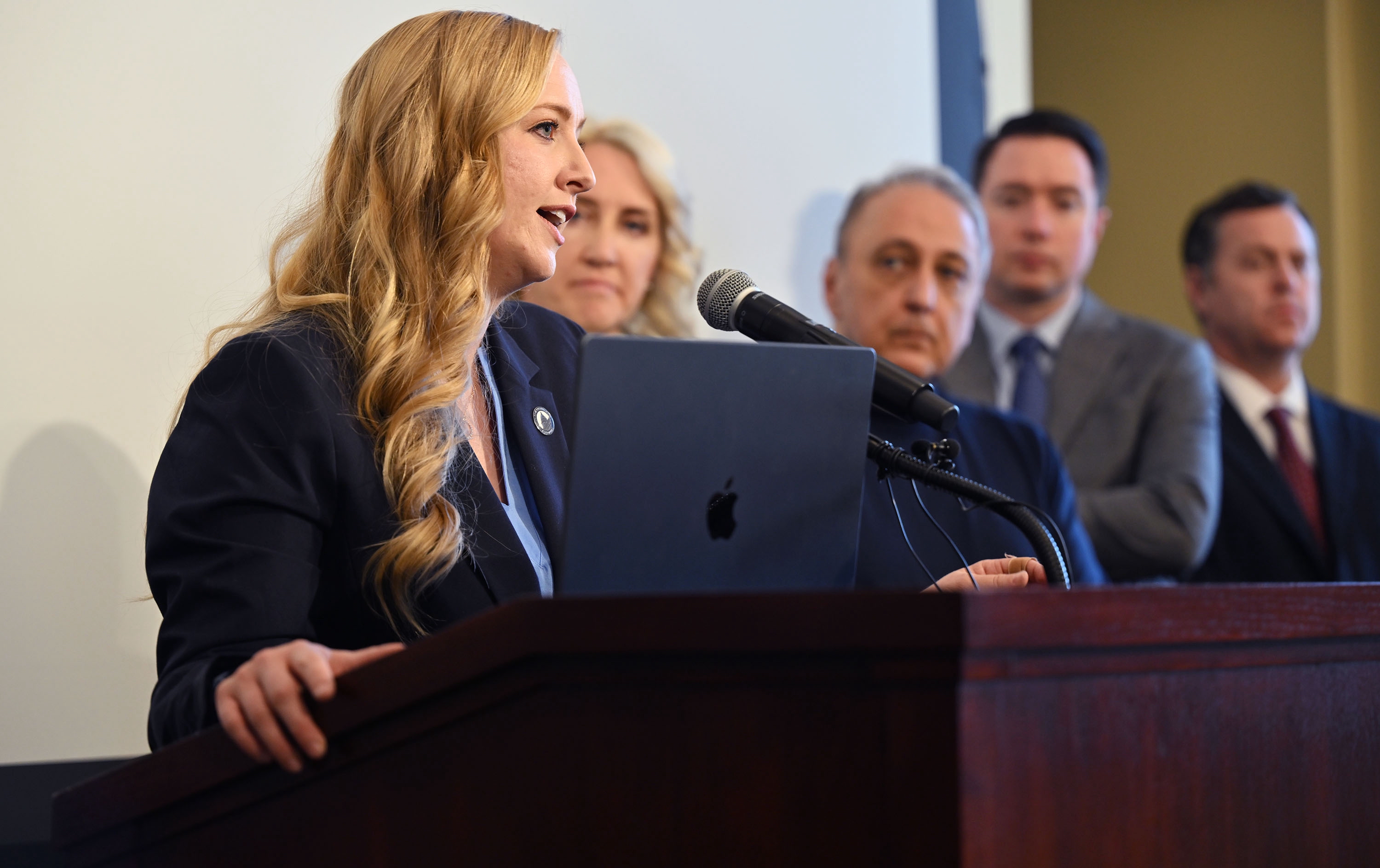 Utah Rep. Candice B. Pierucci, R-Herriman, speaks at the Capitol on Jan. 13. The Utah House unanimously approved a bill earmarking $500,000 a year in extra funding to help schools deal with increasing numbers of English-language learners.