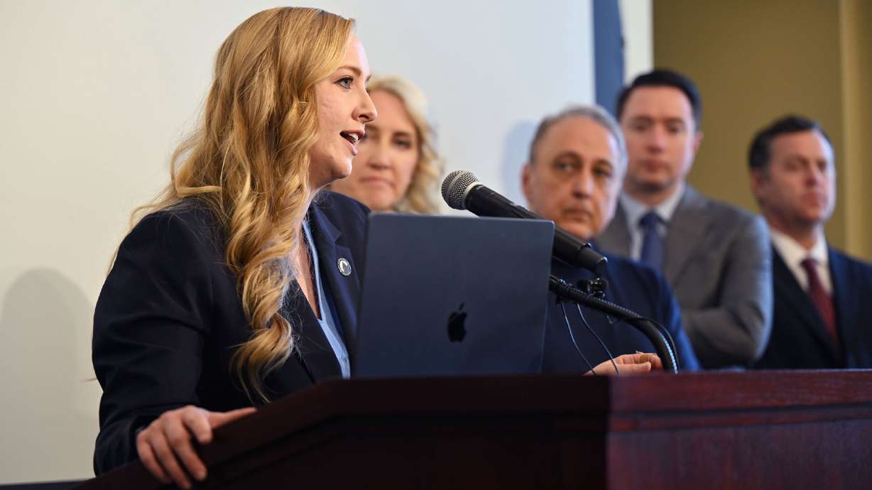Utah Rep. Candice B. Pierucci, R-Herriman, speaks at the Capitol on Jan. 13. The Utah House unanimously approved a bill earmarking $500,000 a year in extra funding to help schools deal with increasing numbers of English-language learners.