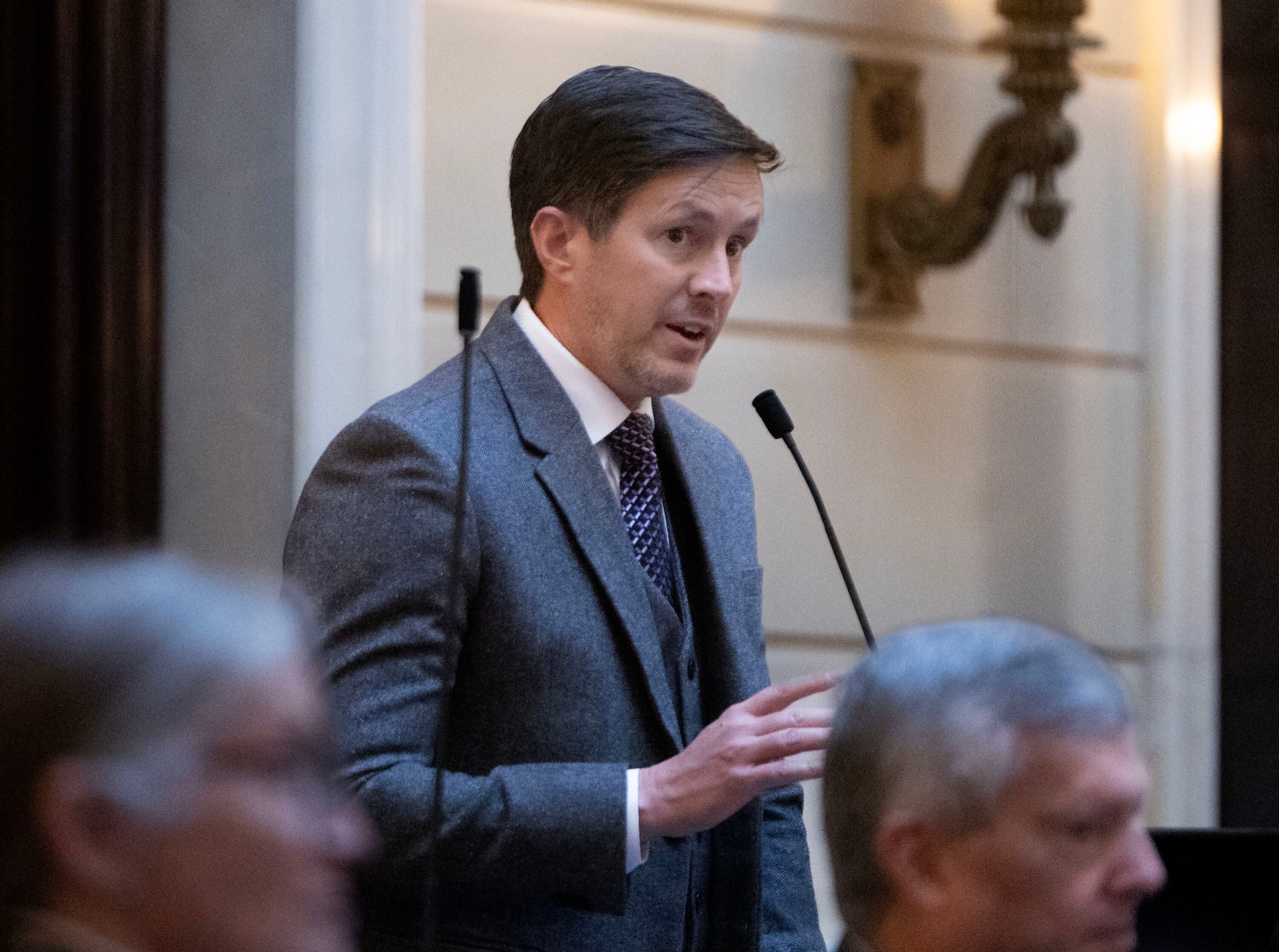 Kirk Cullimore, R-Draper, speaks on H.B. 267 “Public Sector Labor Union Amendments” at the Capitol in Salt Lake City on Thursday.