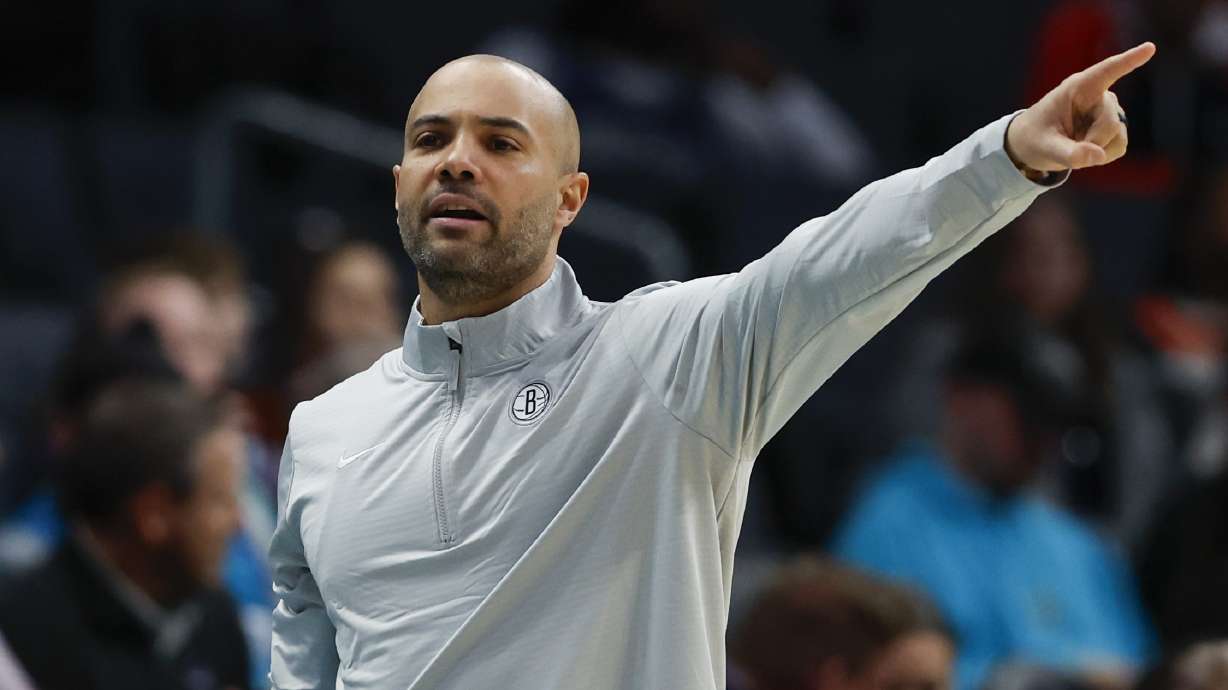 Brooklyn Nets head coach Jordi Fernandez directs his team against the Charlotte Hornets during the first half of an NBA basketball game in Charlotte, N.C., Wednesday, Jan. 29, 2025.