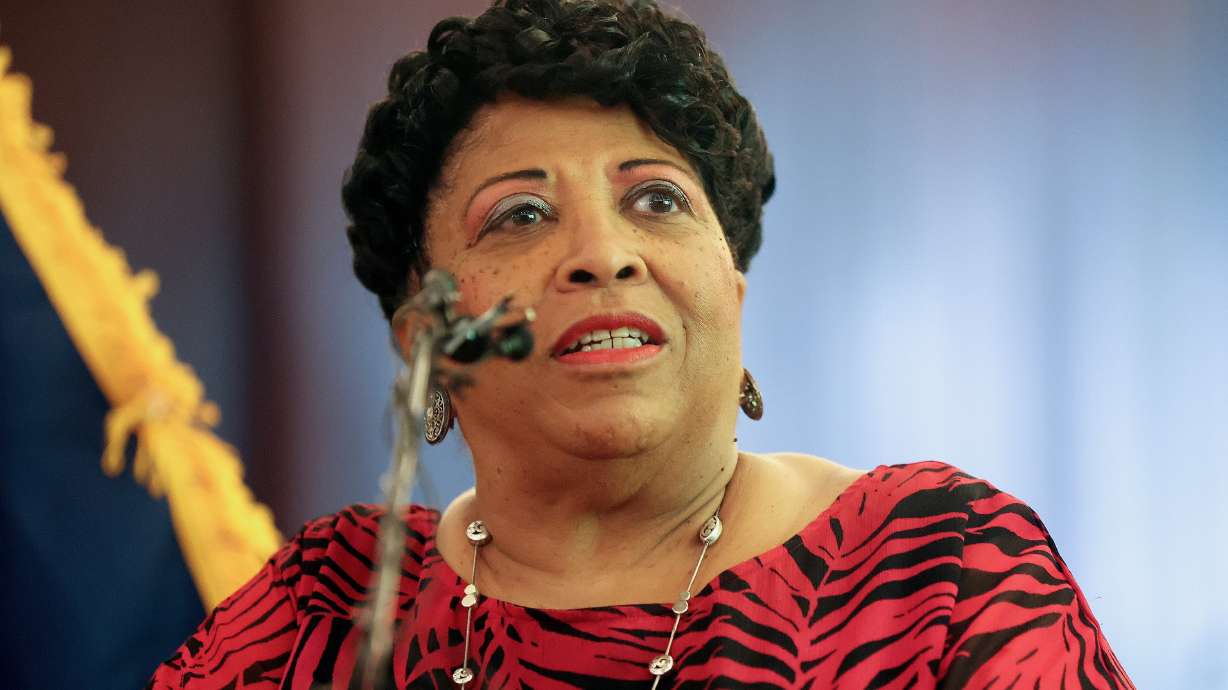 Jeanetta Williams, NAACP Salt Lake Branch president, is the lead signatory on a Jan. 30 letter to Utah leaders on the immigration situation. In the June 16, 2023, photo, she speaks at the Salt Lake County Government Center in Salt Lake City.