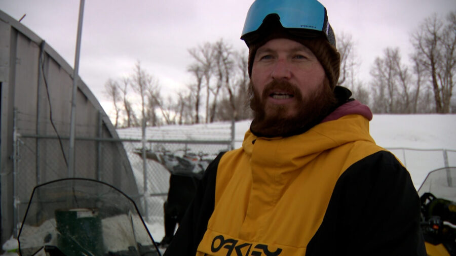 Sasha Petov, a tourist from Russia, said after calling multiple places, Club Rec said they had enough snow for a snowmobile adventure.  Pictured Thursday.