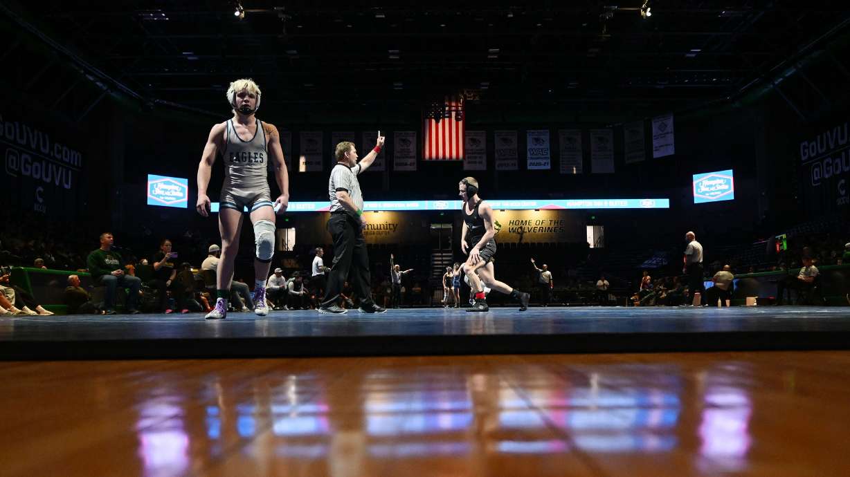 High school wrestlers compete in the Ross Brunson All-Star Dual at UVU’s UCCU Center in Orem on Wednesday, Jan. 8, 2025.