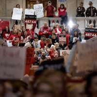 Thousands gather at state Capitol to protest controversial union bill