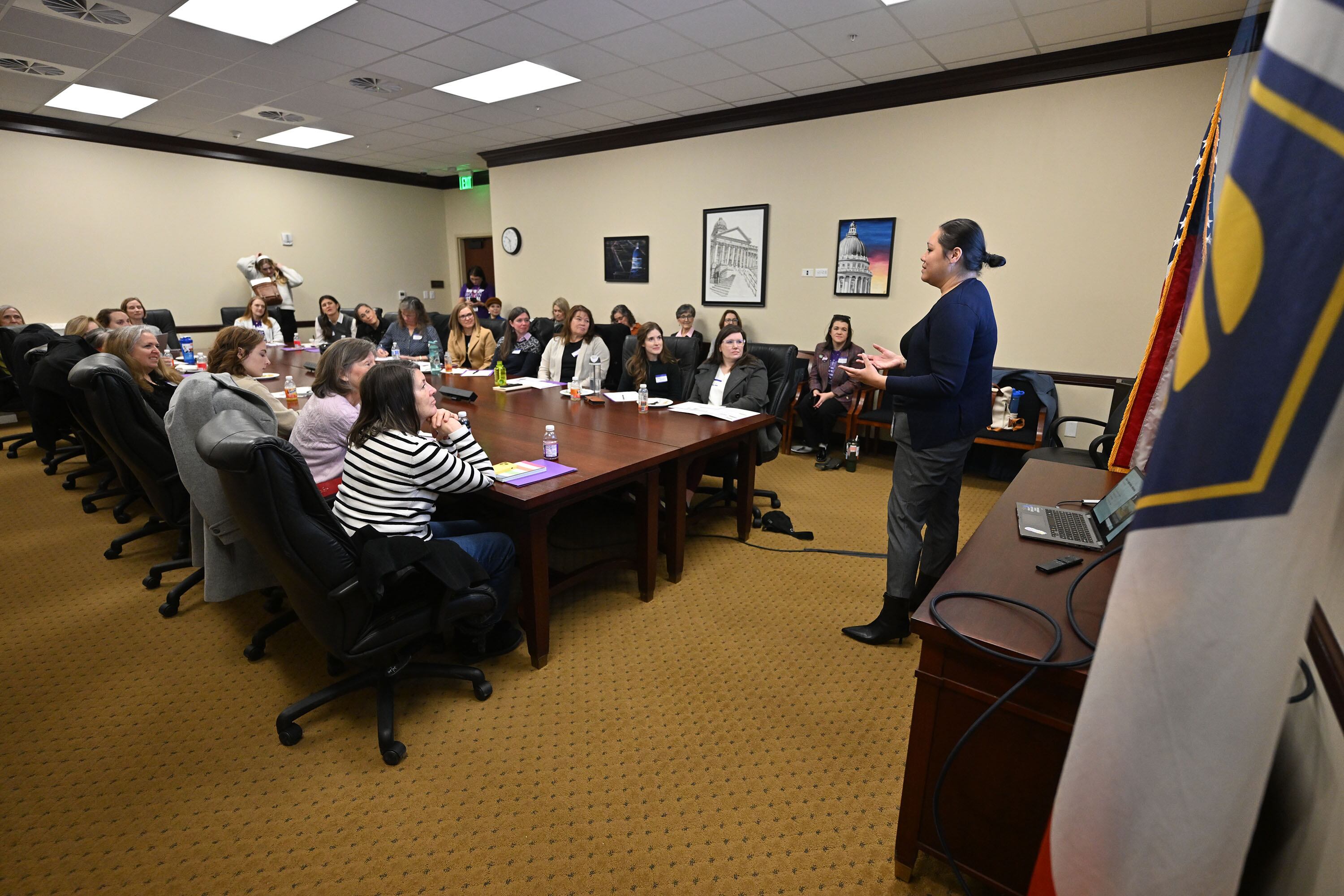 Rep. Verona Mauga, D-West Valley City, speaks as a group from Mormon Women for Ethical Government meets for an educational program for members that included a Legislative 101 presentation, a discussion on engaging in the legislative process, and insights from invited lawmakers at the Capitol in Salt Lake City on Jan. 27.