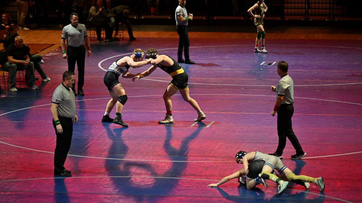 High school wrestlers compete in the Ross Brunson All-Star Dual at UVU’s UCCU Center in Orem on Wednesday, Jan. 8, 2025.