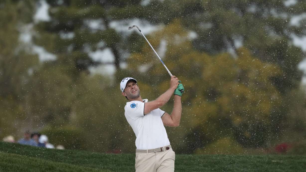 Thomas Detry, of Belgium, hits out of a fairway bunker at the second hole during the final round of the Phoenix Open golf tournament at TPC Scottsdale Sunday, Feb. 9, 2025, in Scottsdale, Ariz.