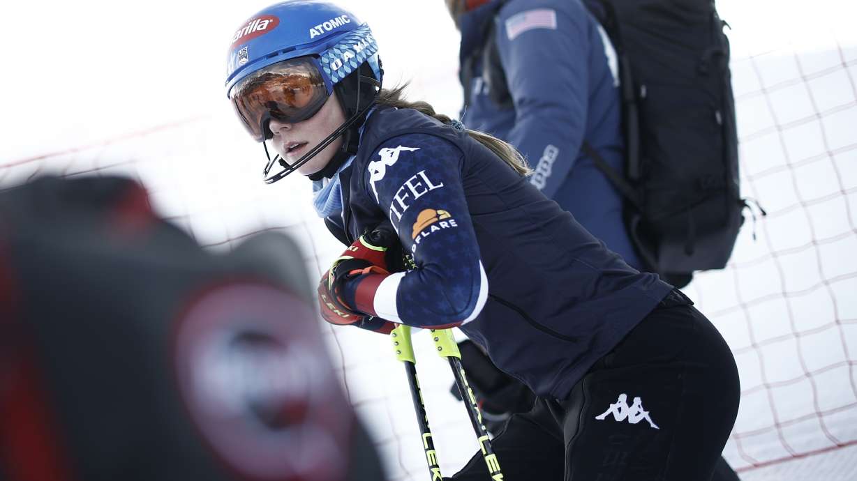 United States' Mikaela Shiffrin ahead of a women's World Cup slalom, in Courchevel, France, Thursday Jan. 30, 2025.