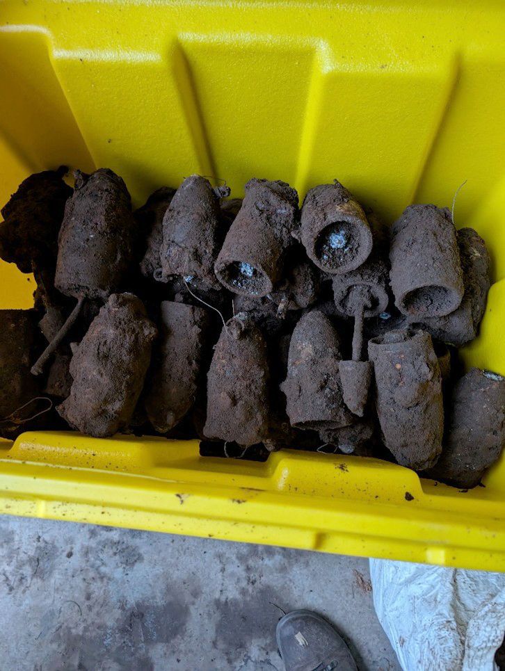 These are some of the WWII bombs found under the playground in Wooler, England.