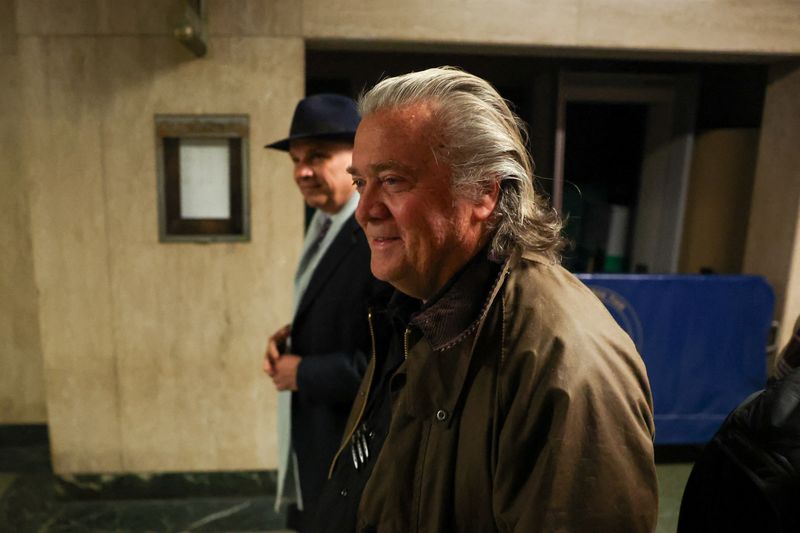 Steve Bannon, former adviser of President Donald Trump, walks on the day of a pretrial conference hearing in his fraud case stemming from a fundraising effort to build a border wall, at the New York Criminal Court, in New York City, Feb. 11.