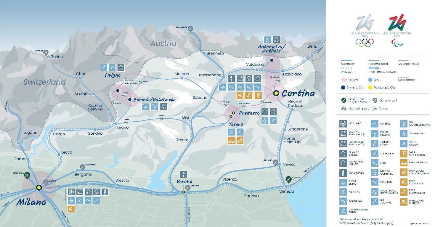 Map of the Milan Cortina 2026 Winter Olympics.