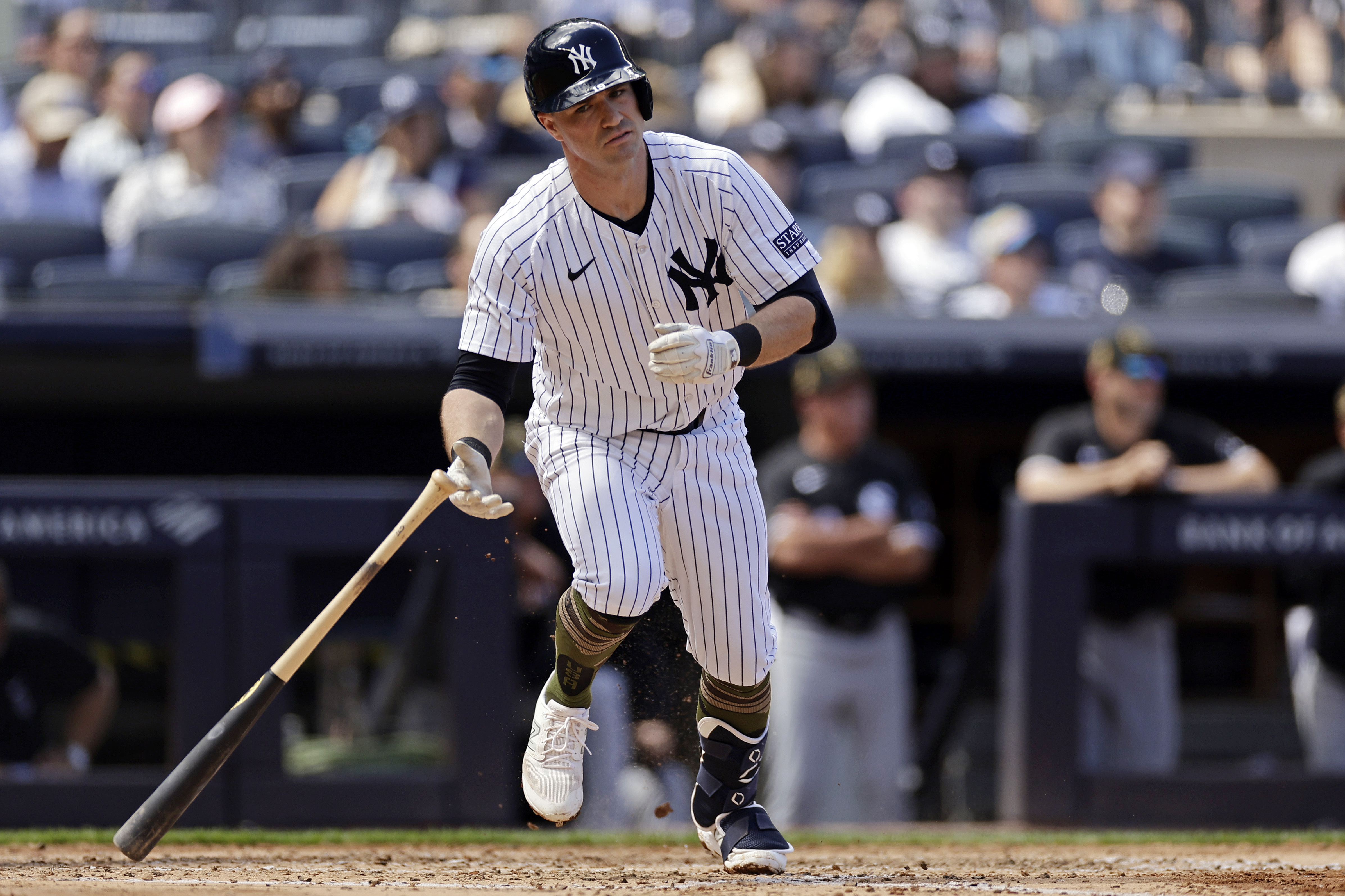 FILE - New York Yankees' Jon Berti starts to run after hitting a three-run home run during the fourth inning of a baseball game against the Chicago White Sox, May 19, 2024, in New York.