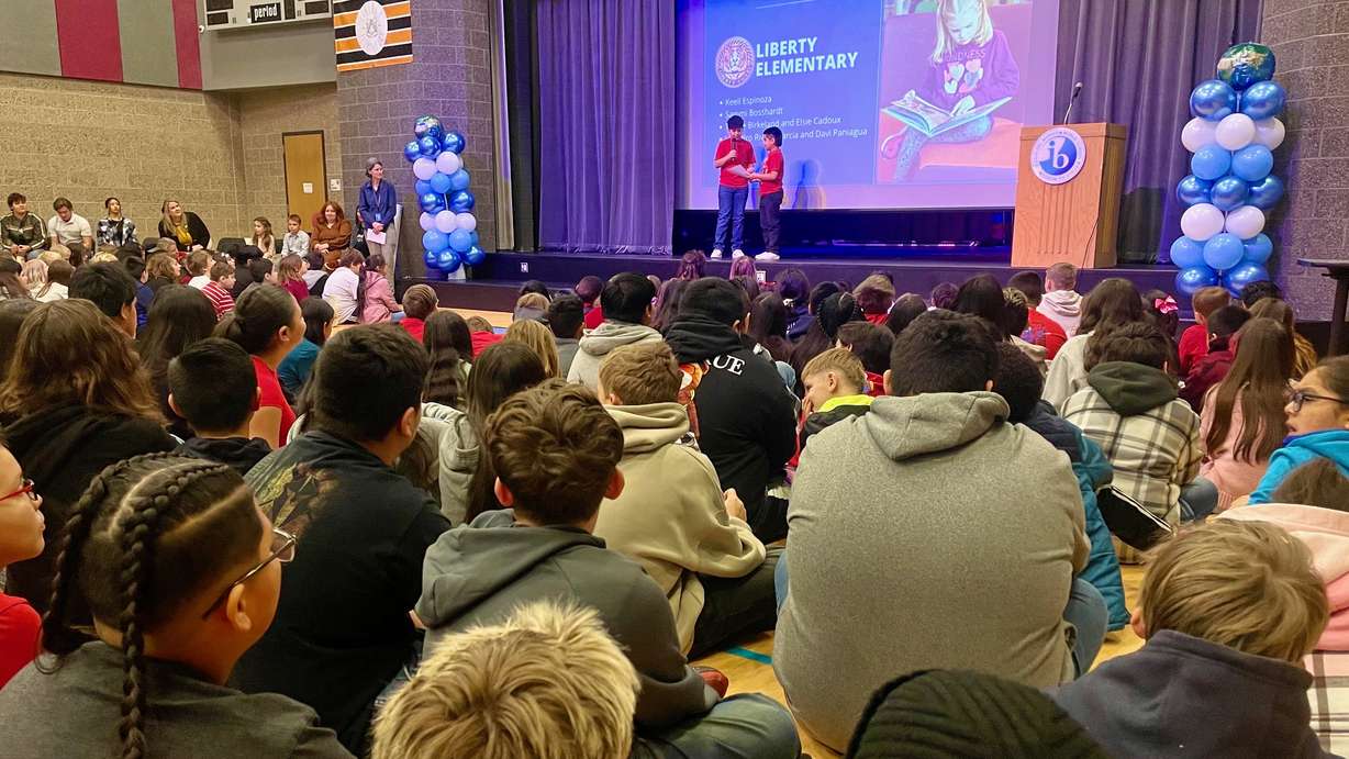 Ogden School District students at a celebration on Tuesday at Liberty School to mark the implementation of the International Baccalaureate program along the K-12 continuum in the system.