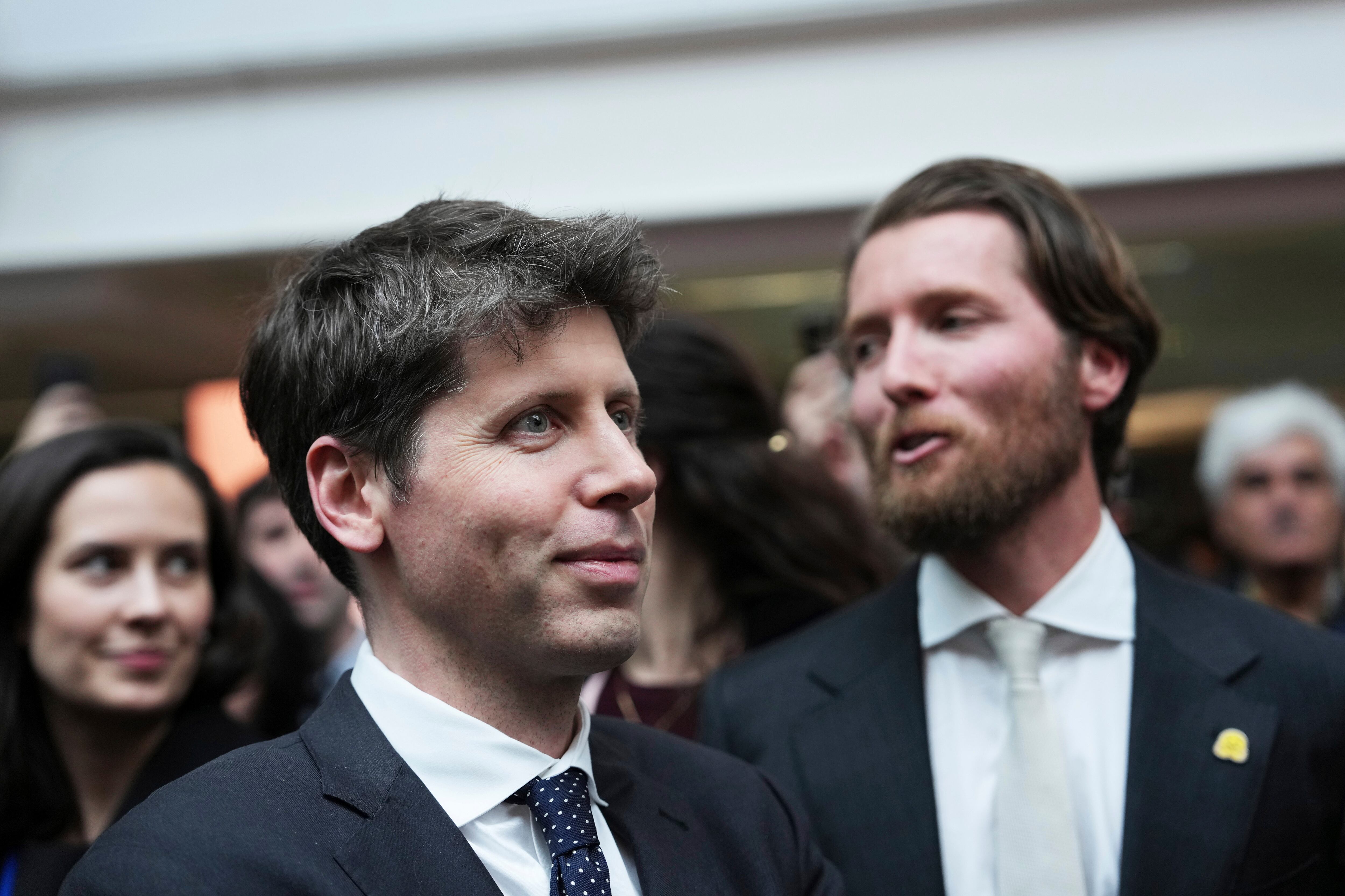 Sam Altman, CEO of OpenAI, center left, at Station F, during an event on the sidelines of the Artificial Intelligence Action Summit in Paris, Tuesday, Feb. 11, 2025.