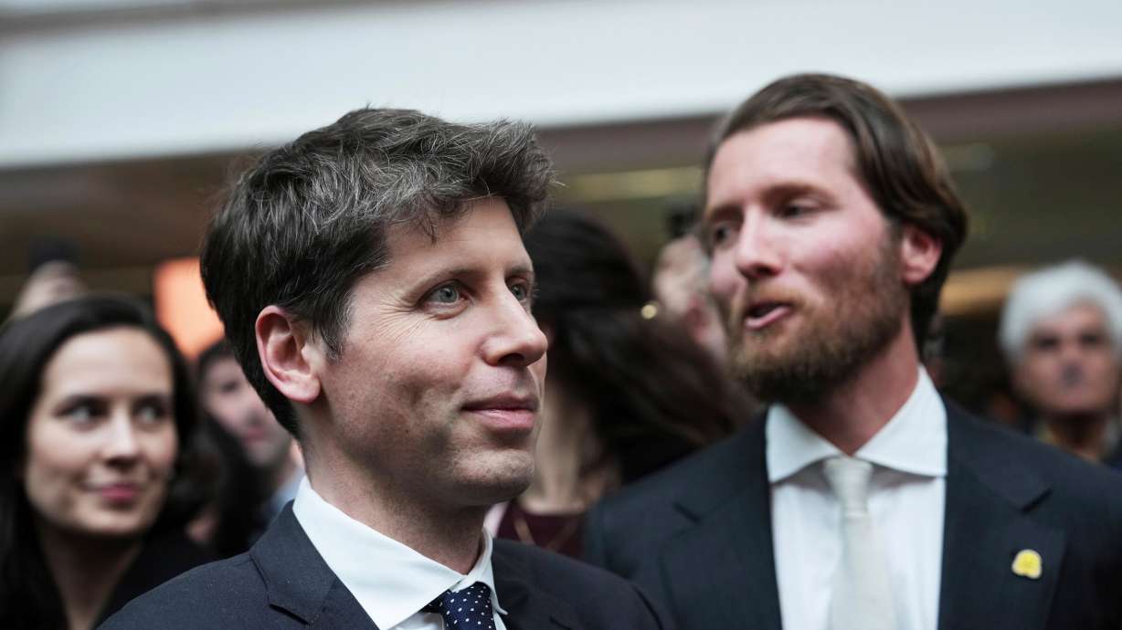Sam Altman, CEO of OpenAI, center left, at Station F, during an event on the sidelines of the Artificial Intelligence Action Summit in Paris, Tuesday, Feb. 11, 2025.