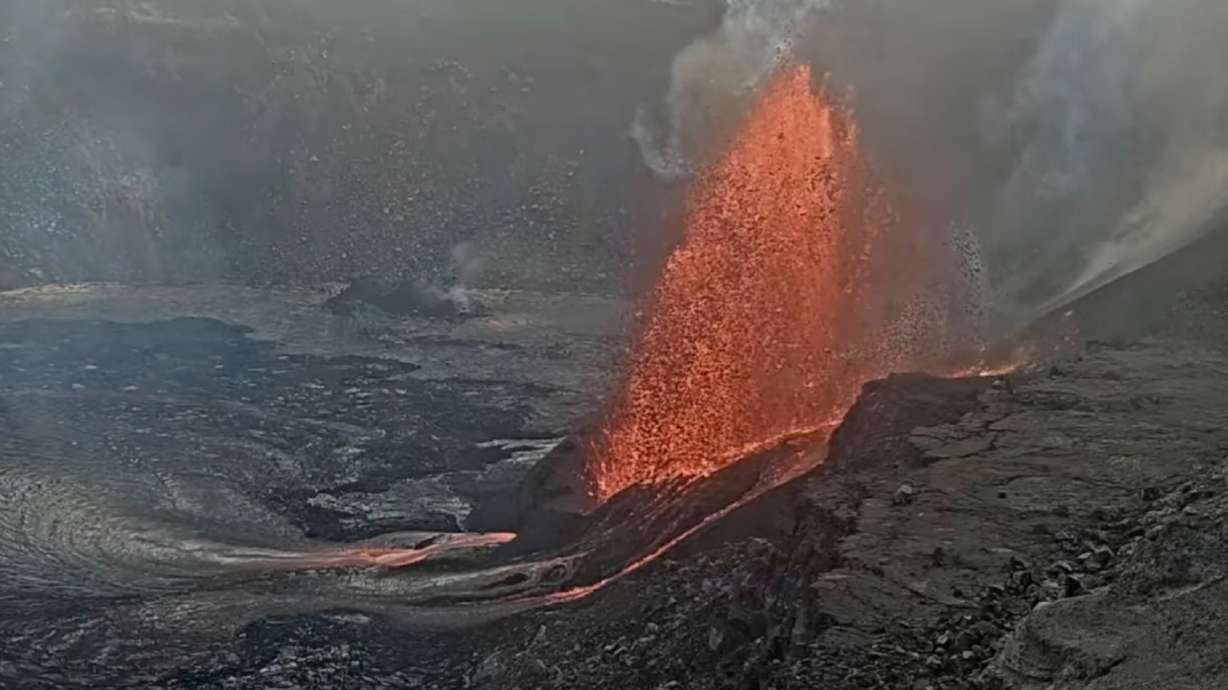Lava erupts from Haleumaumau Crater at the summit of Kilauea volcano inside Hawaii Volcanoes National Park, Hawaii, on Tuesday.
