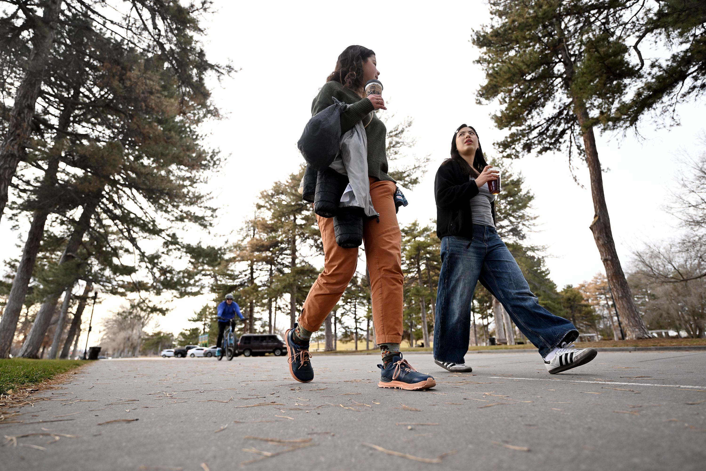 Celia Horowitz and Caroline Cooper at Liberty Park on Jan. 3. Salt Lake City is beginning a planning process to outline the park's next decade of use. 