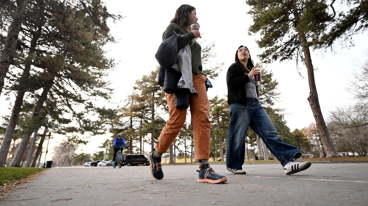 Celia Horowitz and Caroline Cooper at Liberty Park on Jan. 3. Salt Lake City is beginning a planning process to outline the park's next decade of use.