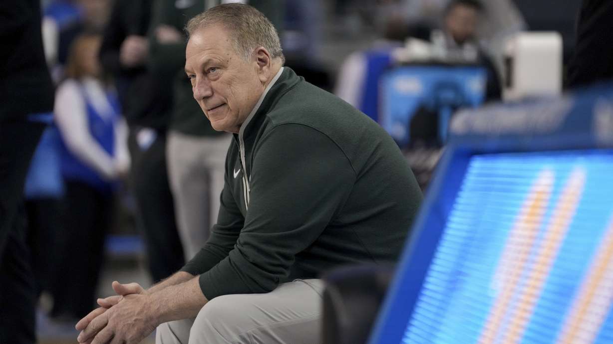 Michigan State head coach Tom Izzo sits on the bench before an NCAA college basketball game against UCLA in Los Angeles, Tuesday, Feb. 4, 2025.