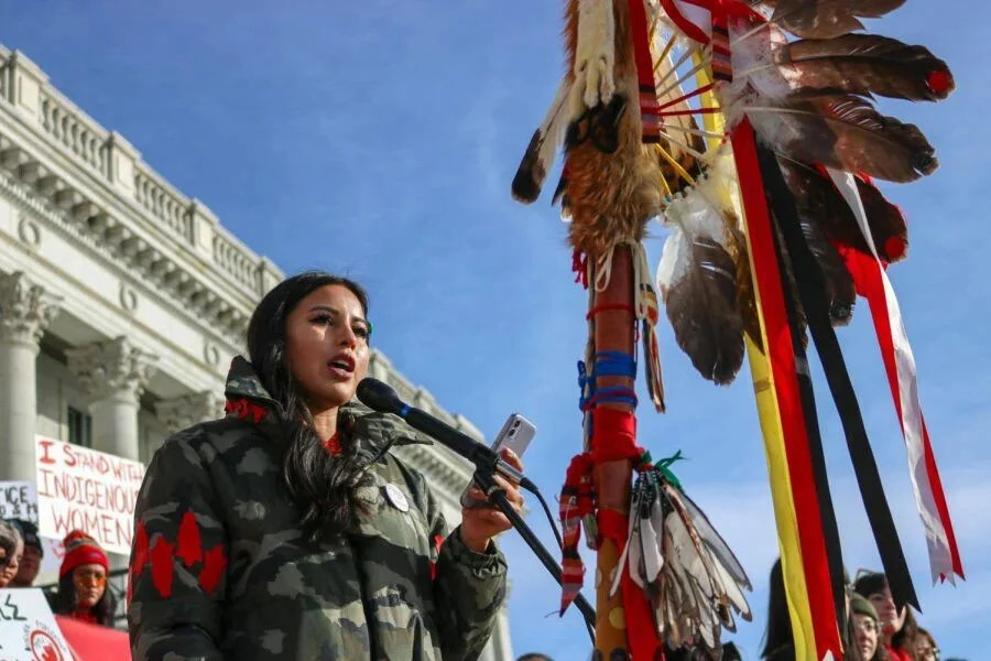 Michelle Brown, campaign chairwoman of the Missing and Murdered Indigenous Women organization, speaks at the Utah State Capitol, Salt Lake City, Jan. 18, 2020.