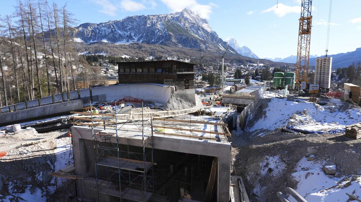 Construction work takes place at the Cortina Sliding Center, venue for the bob, luge and skeleton disciplines, at the Milan Cortina 2026 Winter Olympics, in Cortina d'Ampezzo, Italy, Thursday, Jan. 16, 2025.