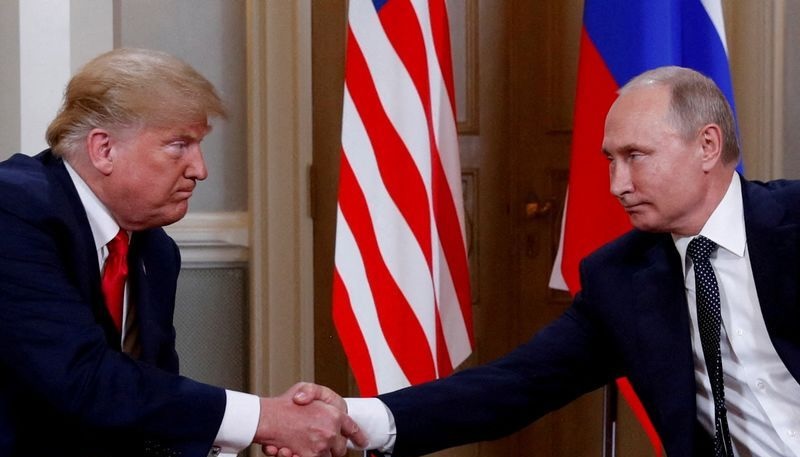 President Donald Trump and Russian President Vladimir Putin meet in Helsinki, Finland, July 16, 2018. Trump discussed the war in Ukraine on Wednesday in phone calls with Russian President Vladimir Putin and Ukrainian President Volodymyr Zelenskyy.