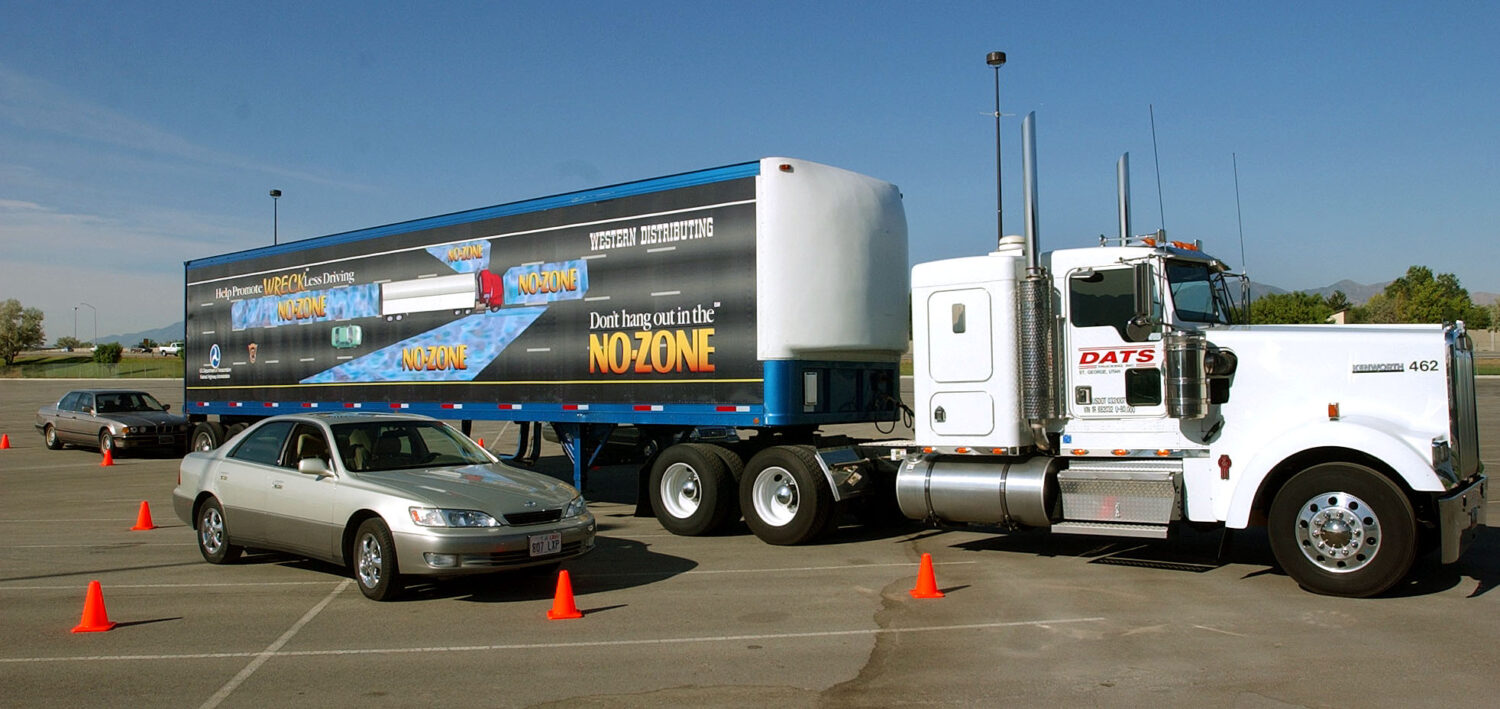 AAA Utah and the Utah Trucking Association demonstrate the driving techniques car drivers need to safely drive around trucks.