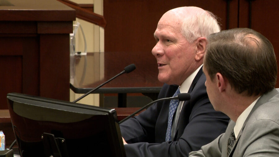 Glendon Mitchell (left) and Rep. Steve Eliason (right) speak to the House Law Enforcement and Criminal Justice Committee on Wednesday.