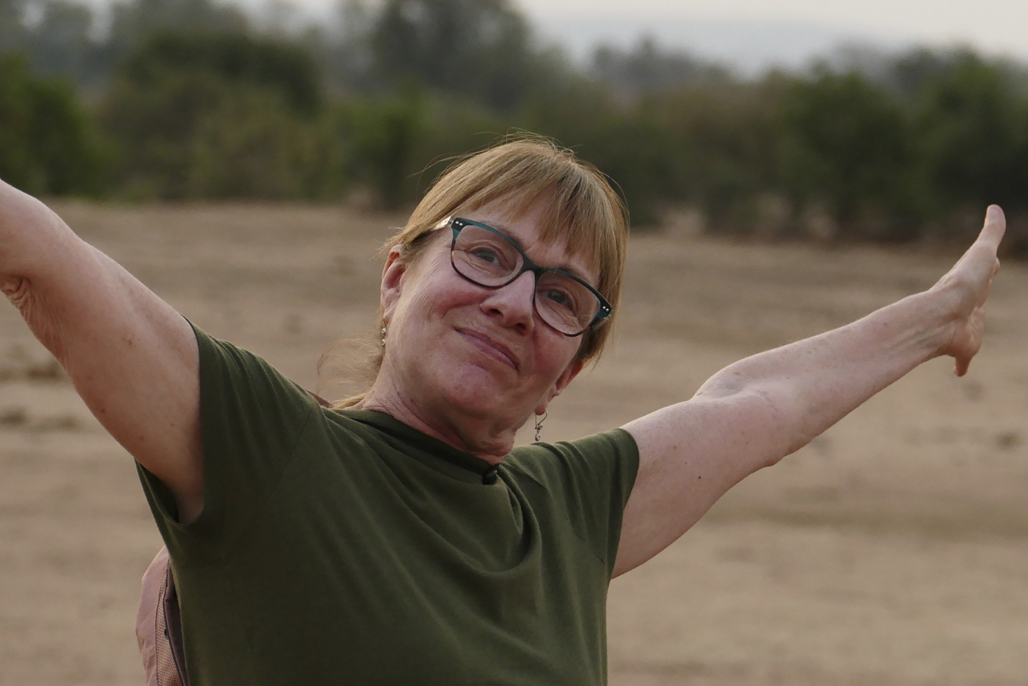 This photo provided by Craig Manders shows his wife Lisa Manders in Zambia in mid-2024. Lisa Manders was killed in a hippopotamus attack during this trip while on a safari with her husband and died on June 5. 