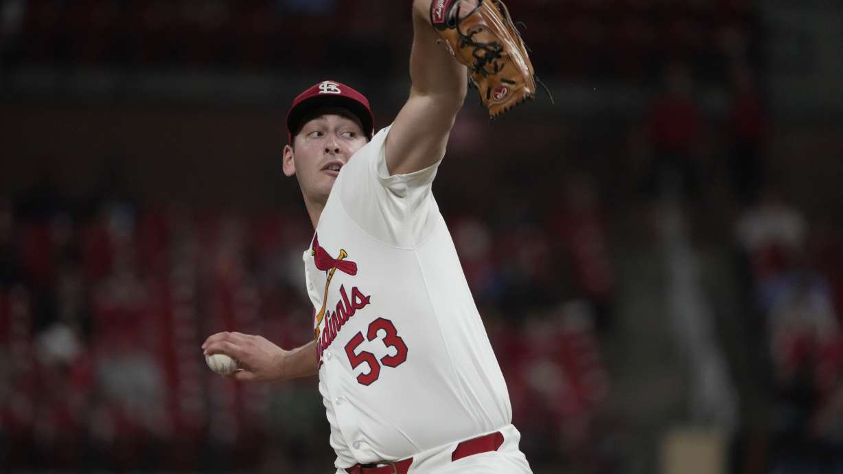 FILE - St. Louis Cardinals starting pitcher Andre Pallante throws during the fifth inning of a baseball game against the Pittsburgh Pirates Monday, Sept. 16, 2024, in St. Louis.