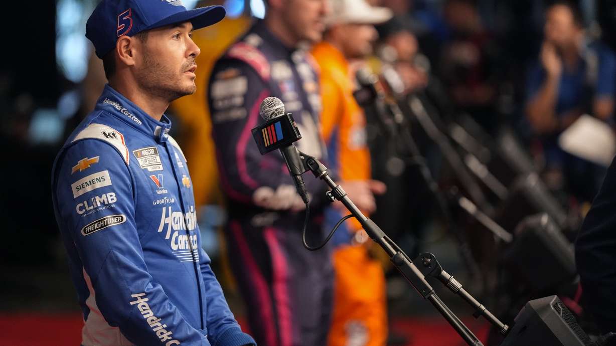 Kyle Larson answers questions during media day at the NASCAR Daytona 500 auto race, Wednesday, Feb. 12, 2025, at Daytona International Speedway in Daytona Beach, Fla.