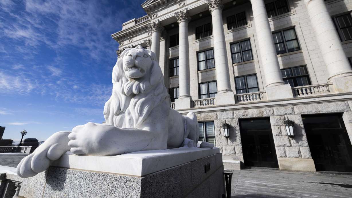 The lion sculpture named Fortitude is pictured at the east entrance to the Utah Capitol in Salt Lake City on Wednesday. A top Republican lawmaker has begun working on a bill to "explore" the possibility of adding justices to the Utah Supreme Court citing the growing population of the Beehive State.