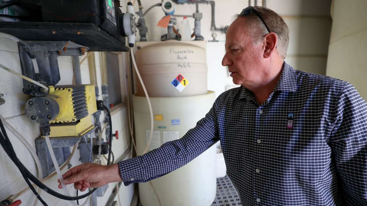 Scott Paxman, Weber Water Basin Conservancy District general manager and CEO, shows how the fluoridation station works at the Fairfield Well in Layton on Sept. 27, 2024.