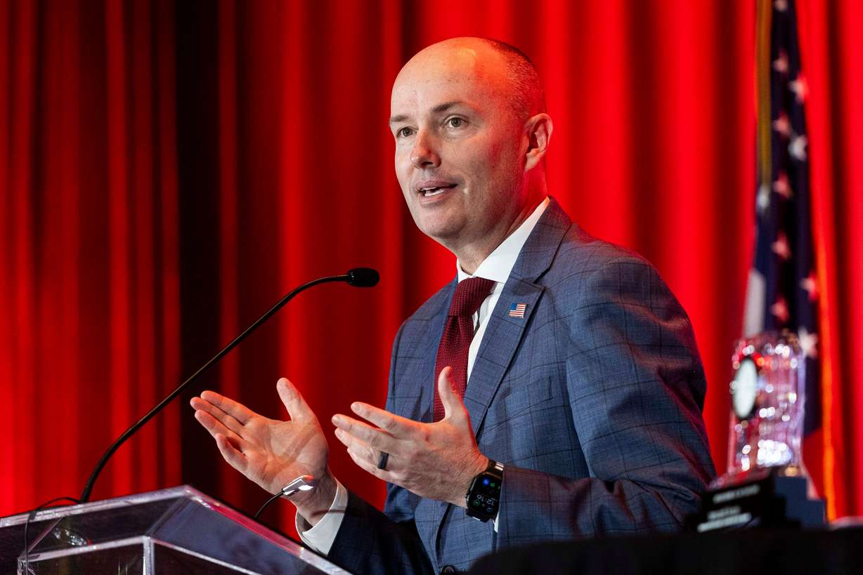 Gov. Spencer Cox speaks during the MountainWest Capital Network’s annual Entrepreneur of the Year award luncheon held at the Hyatt Regency Salt Lake City in Salt Lake City on Thursday.