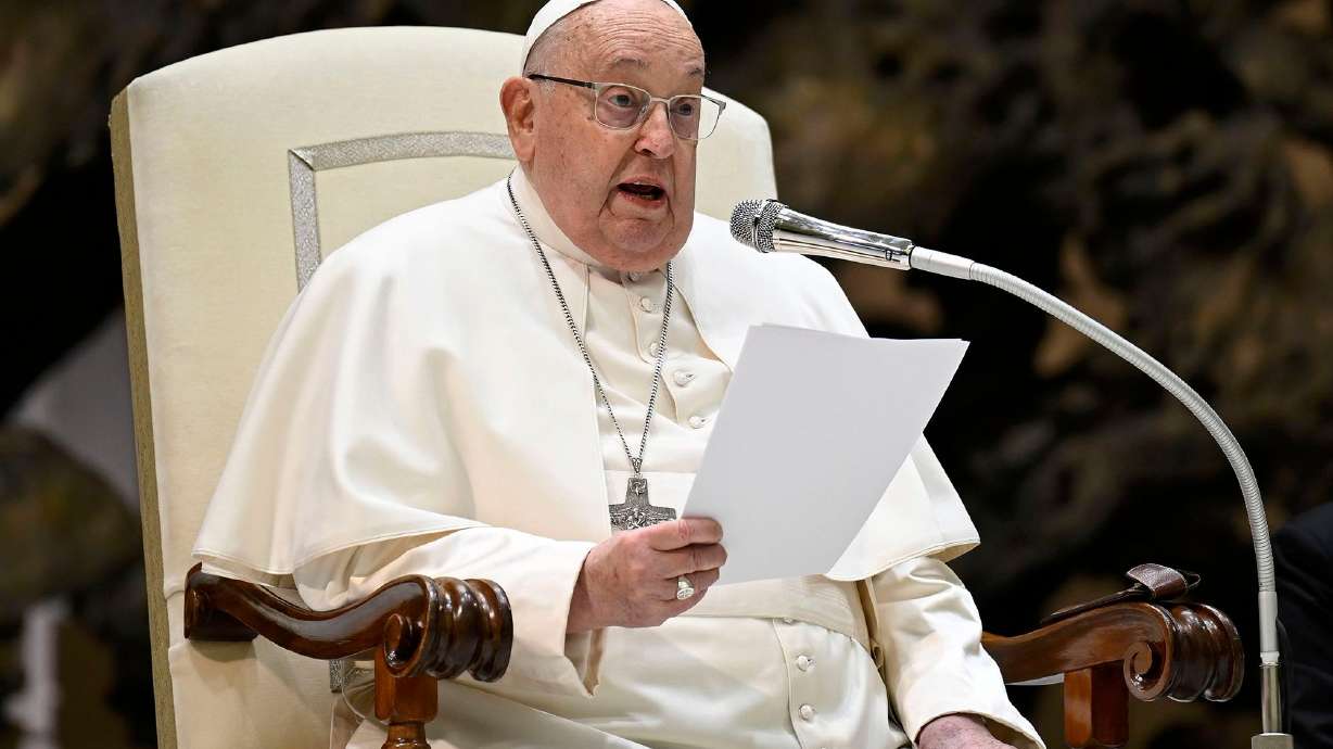 Pope Francis is seen holding a homily during his weekly General Audience on Feb. 12.