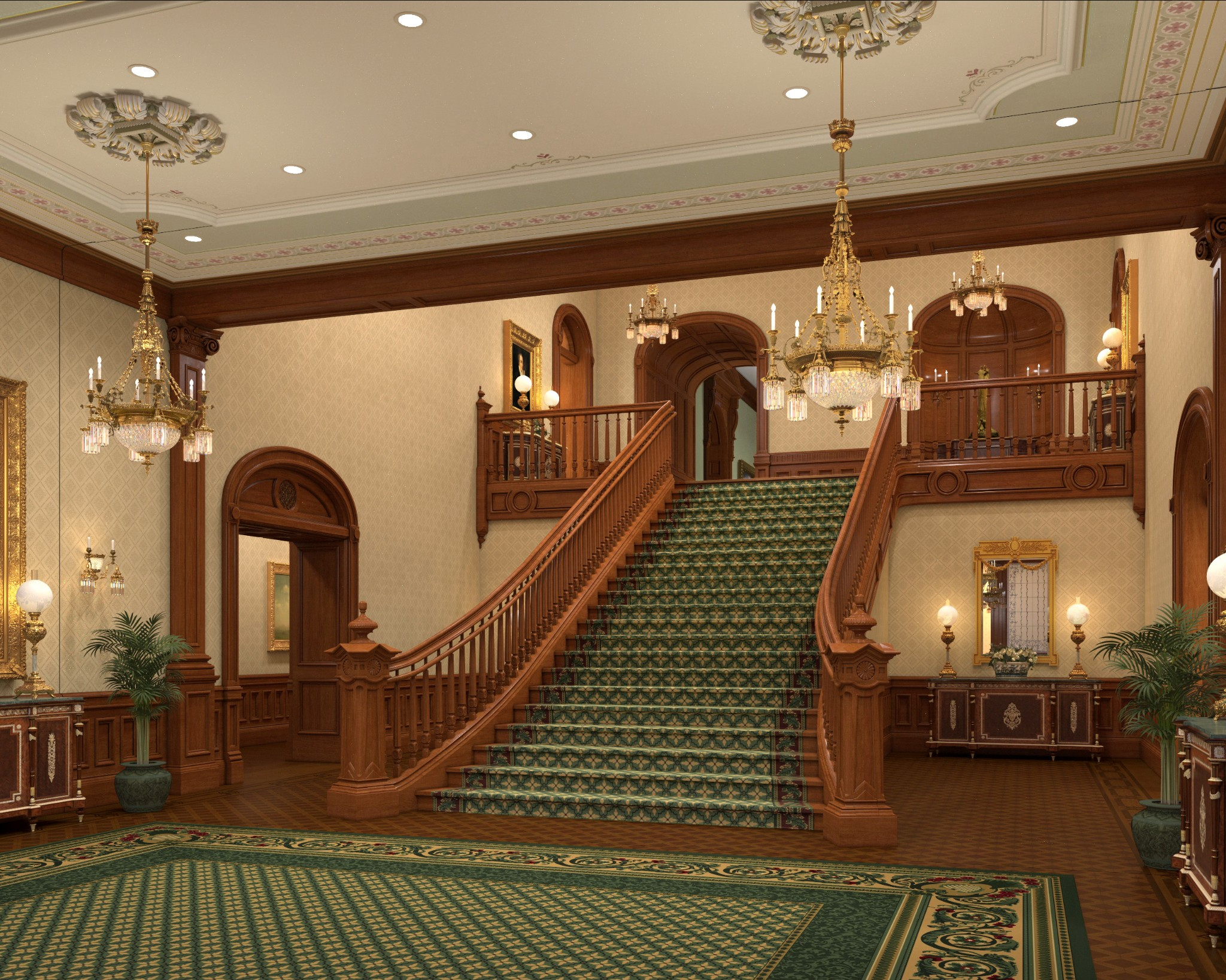 Rendering of the stairs to the sealing addition of the Salt Lake Temple. President Russell M. Nelson announced Friday an open house for the temple will be held in 2027.