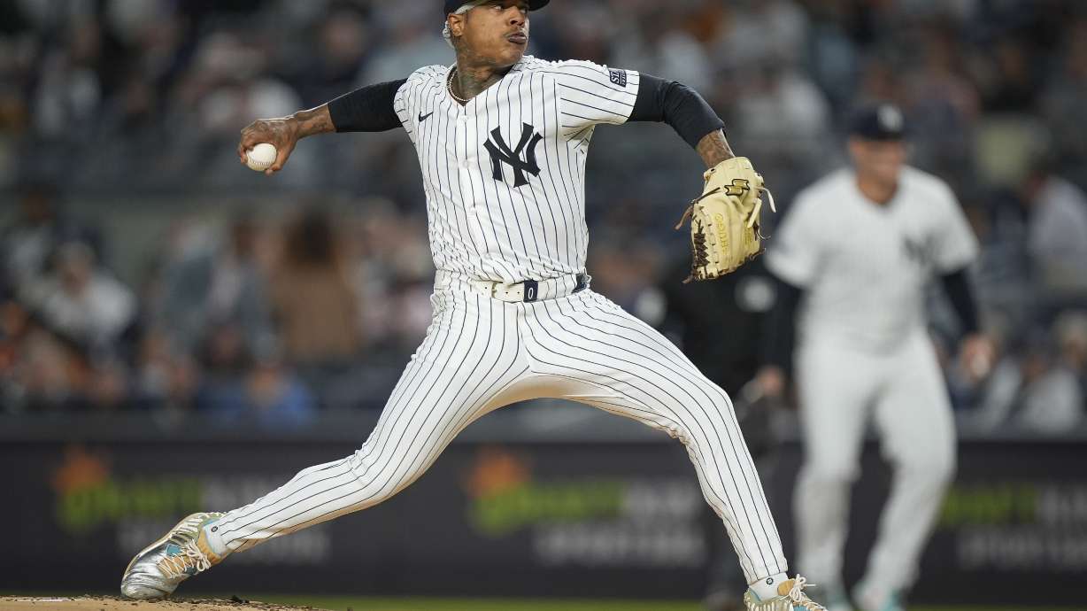 FILE - New York Yankees pitcher Marcus Stroman delivers during the first inning of a baseball game against the Baltimore Orioles, Sept. 25, 2024, in New York.