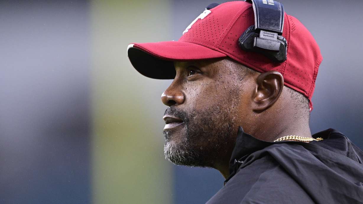 FILE - Temple head coach Stan Drayton looks on from the sidelines during the second half of an NCAA college football game against Miami, Sept. 23, 2023, in Philadelphia.