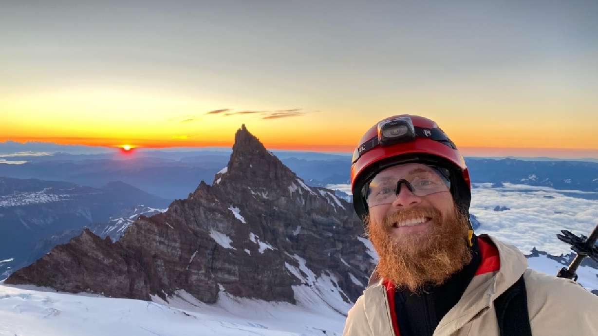 Justin Holman nears the summit of Mount Rainier in July 2022.