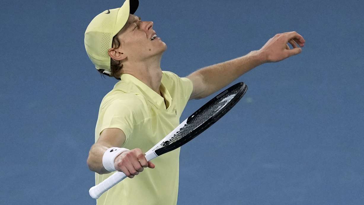FILE -Jannik Sinner of Italy celebrates after defeating Alexander Zverev of Germany in the men's singles final at the Australian Open tennis championship in Melbourne, Australia, Jan. 26, 2025.