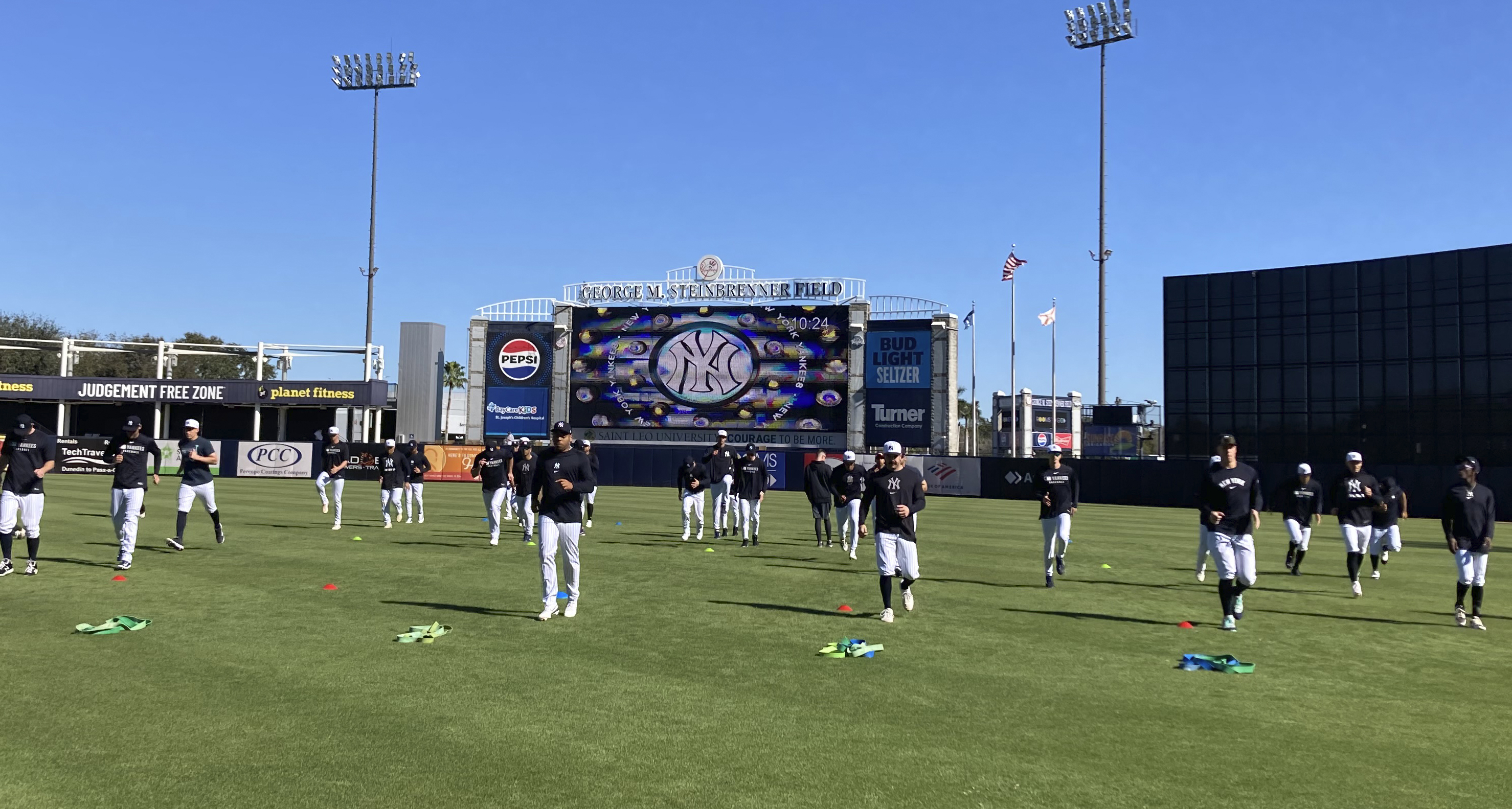 The New York Yankees start their first full-squad workout of the year at George M. Steinbrenner Field in Tampa, Fla., Monday, Feb. 17, 2025.