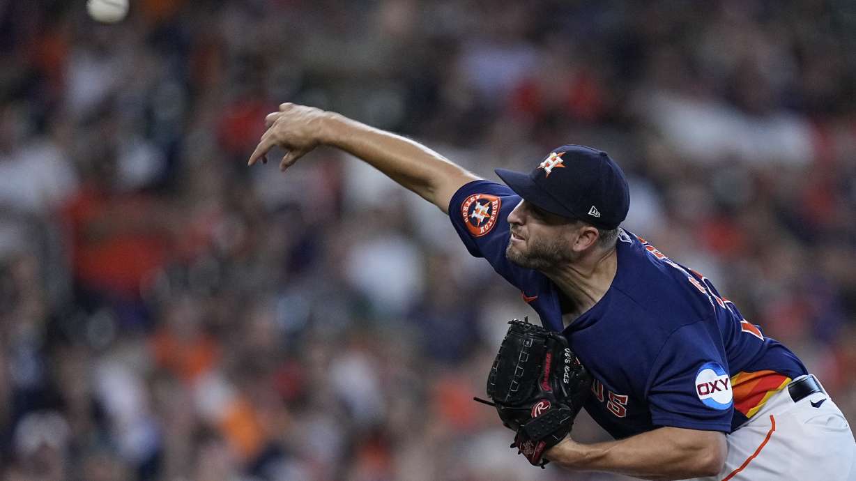FILE - Houston Astros relief pitcher Kendall Graveman delivers during the sixth inning of a baseball game against the Seattle Mariners, Sunday, Aug. 20, 2023, in Houston.