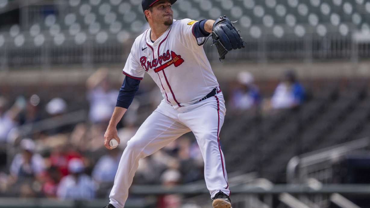 FILE - Atlanta Braves pitcher Luke Jackson throws during the seventh inning of a baseball game against the Milwaukee Brewers, Thursday, Aug. 8, 2024, in Atlanta.