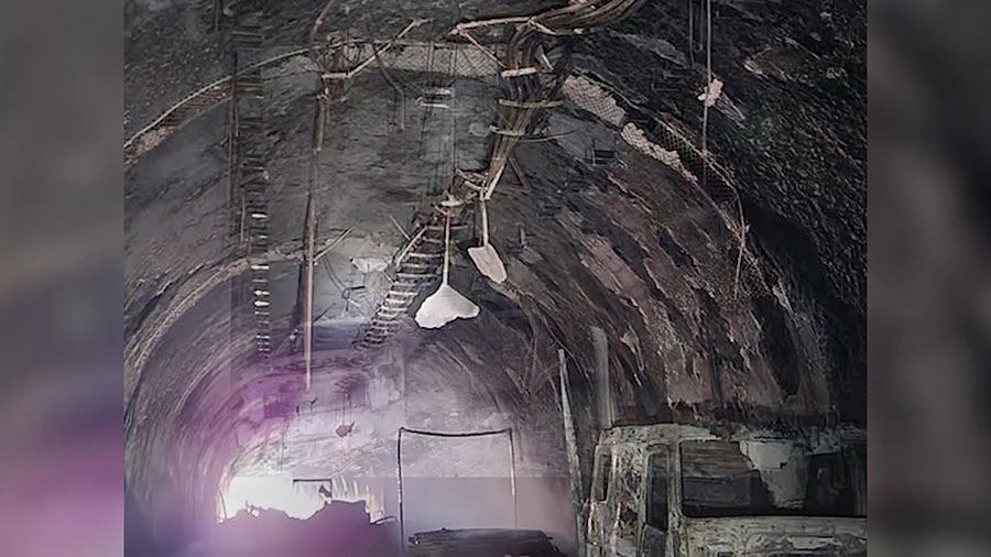 The inside of the Green River Tunnel is seen after a fatal accident on Friday, in Green River, Wyo.