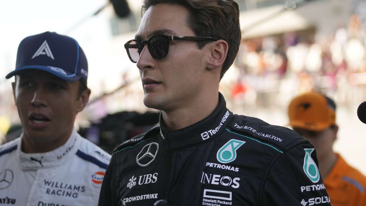 FILE - Mercedes driver George Russell of Britain takes part in the drivers parade before the Formula One Abu Dhabi Grand Prix at the Yas Marina Circuit in Abu Dhabi, UAE, Sunday, Dec. 8, 2024.