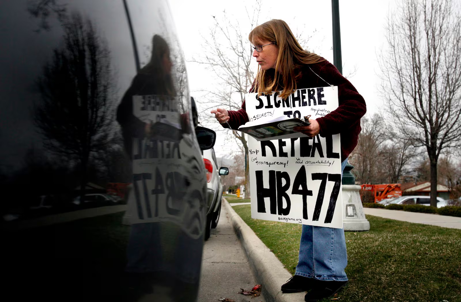 Becky Heiss of Salt Lake City took the citizen initiative to collect signatures to repeal HB477 in the Avenues of Salt Lake City on March 18, 2011.